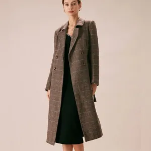 Rihoas Coffee Lapel Belted Double Breasted Coat