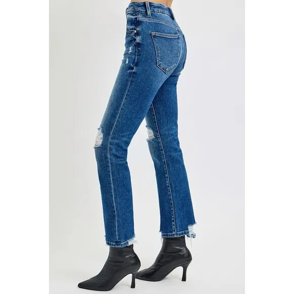 RISEN Full Size High Rise Distressed Crop Straight Jeans