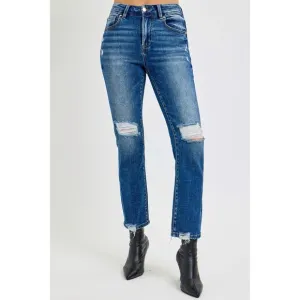 RISEN Full Size High Rise Distressed Crop Straight Jeans