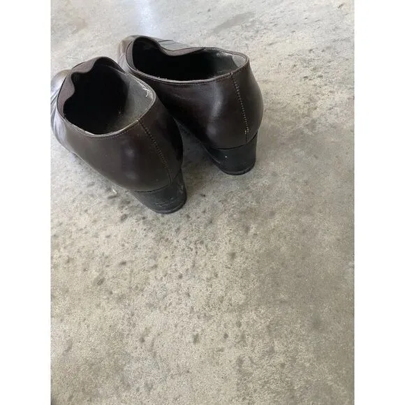 Robert Clergerie Heels Shoes Brown Leather Almond Toe Chunky Heel 9