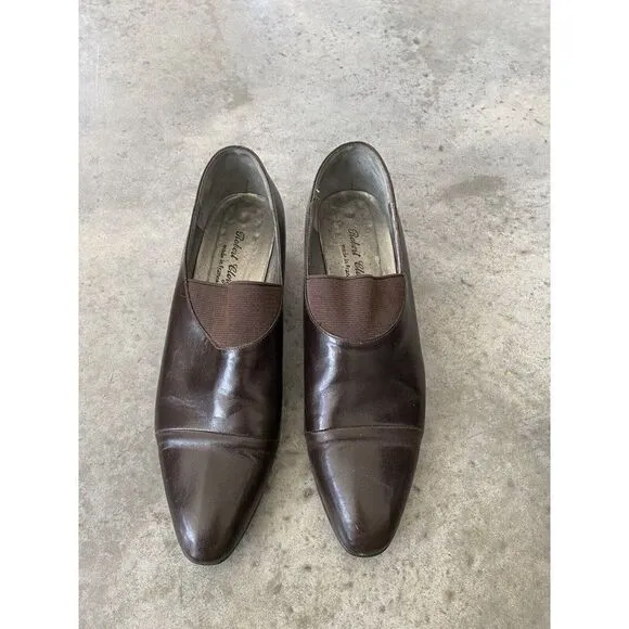 Robert Clergerie Heels Shoes Brown Leather Almond Toe Chunky Heel 9