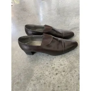 Robert Clergerie Heels Shoes Brown Leather Almond Toe Chunky Heel 9