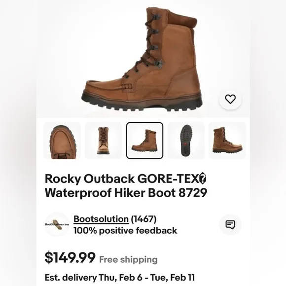 Rocky Gore-Tex Waterproof #8729 Men’s Hiking Boots, Size 11.5