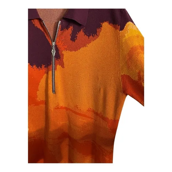 Rodebjer Clemins Knit Maxi Dress Long Sleeve Orange Abstract Art Print Size XL