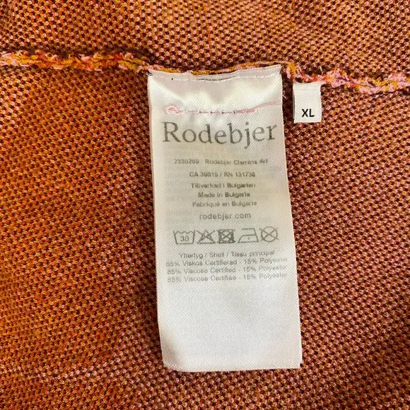 Rodebjer Clemins Knit Maxi Dress Long Sleeve Orange Abstract Art Print Size XL