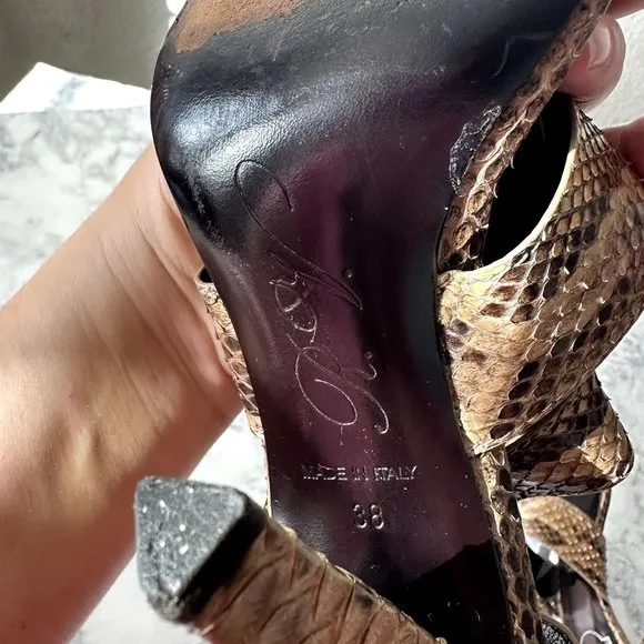 Roger Vivier Brown Snakeskin Buckle Heels