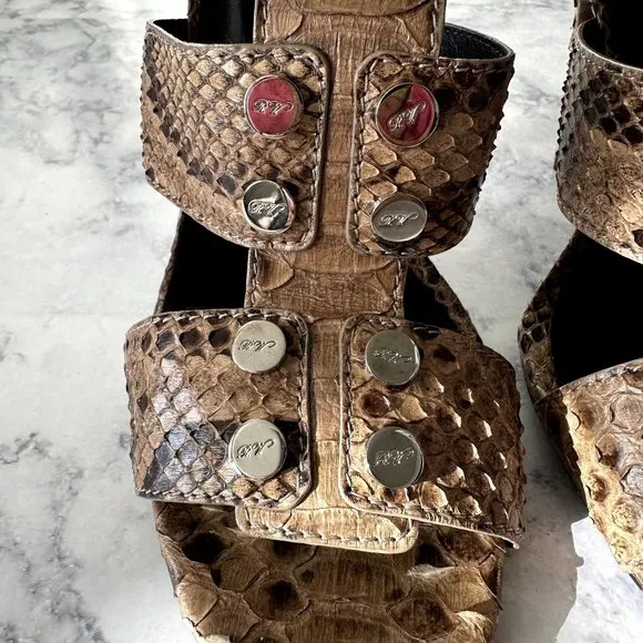 Roger Vivier Brown Snakeskin Buckle Heels