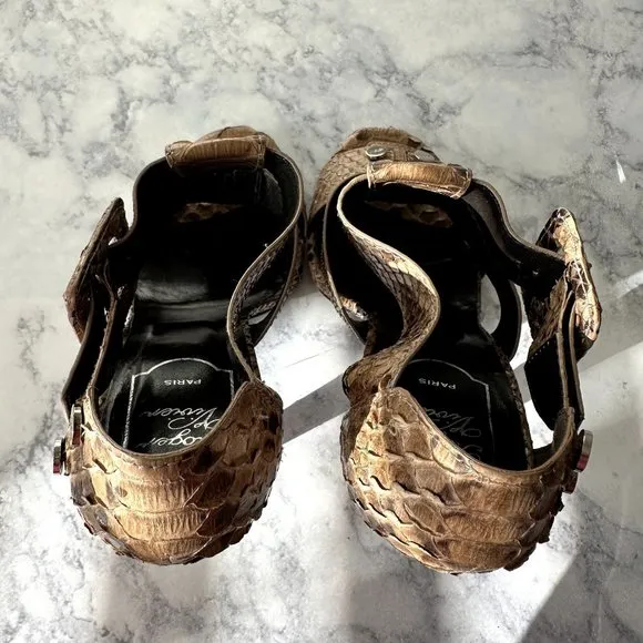 Roger Vivier Brown Snakeskin Buckle Heels