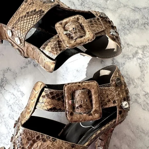 Roger Vivier Brown Snakeskin Buckle Heels