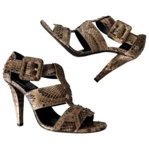 Roger Vivier Brown Snakeskin Buckle Heels