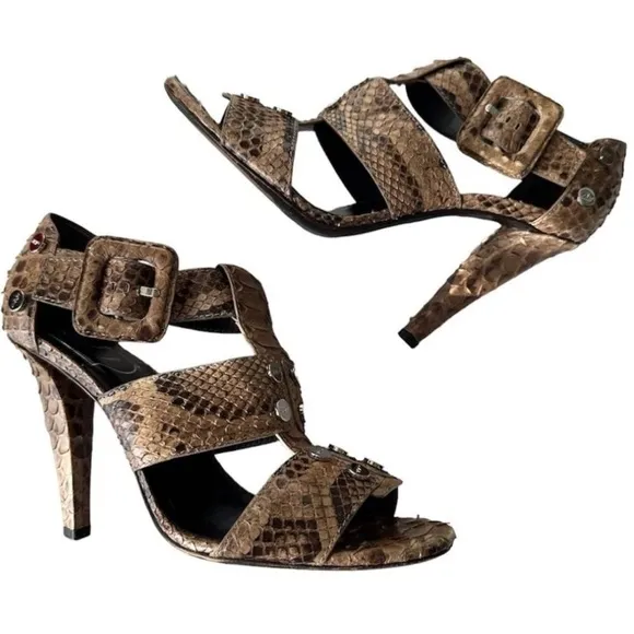 Roger Vivier Brown Snakeskin Buckle Heels
