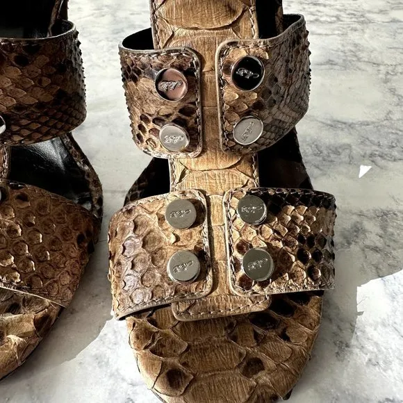 Roger Vivier Brown Snakeskin Buckle Heels