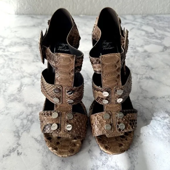 Roger Vivier Brown Snakeskin Buckle Heels