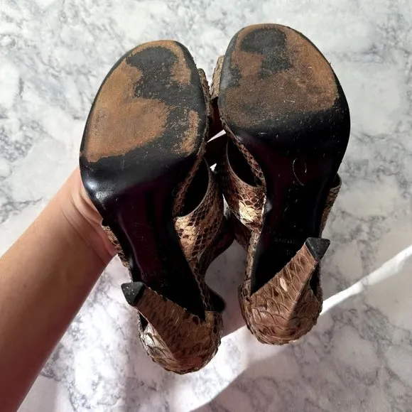 Roger Vivier Brown Snakeskin Buckle Heels