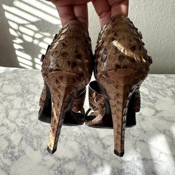 Roger Vivier Brown Snakeskin Buckle Heels