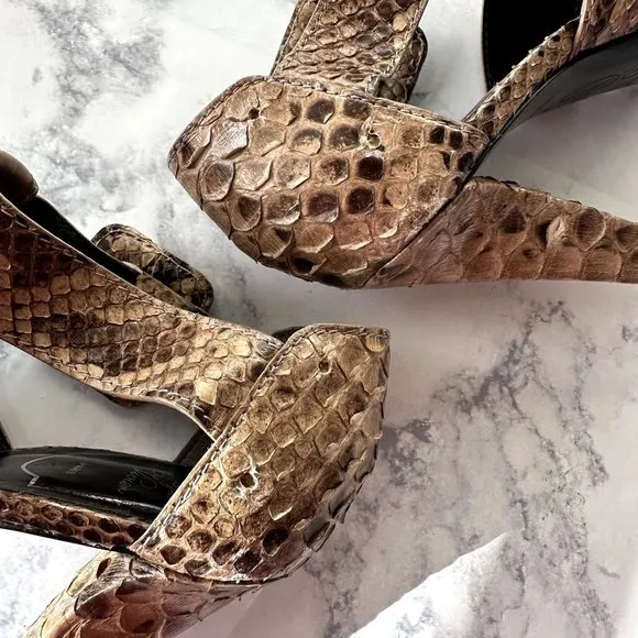 Roger Vivier Brown Snakeskin Buckle Heels
