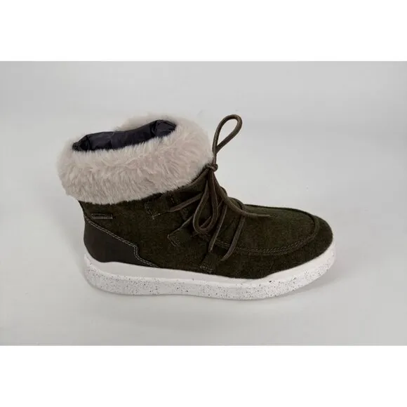 Romika Womens Ankle Boot Olive Green Fleece Faux Fur Lining Size 37 6 6.5 NIB