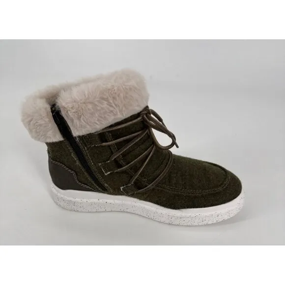 Romika Womens Ankle Boot Olive Green Fleece Faux Fur Lining Size 37 6 6.5 NIB