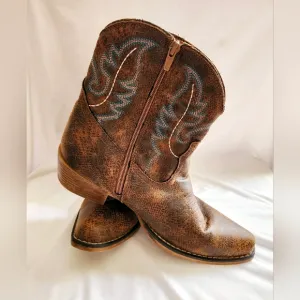 Roper Cowboy Western Short Stuff Boots Women’s Sz 9.5 Brown Side Zip Embroidered