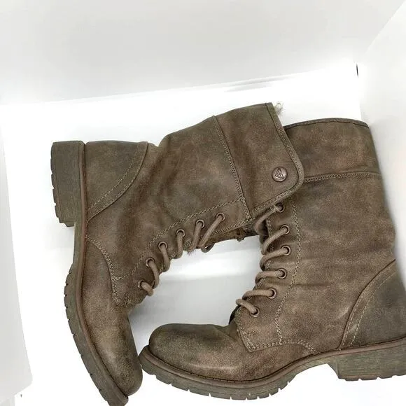Roxy Faux Fur Trimmed Lace Up Dark Gray Brown Moto Boots Vintage 1990 Size 7 NEW