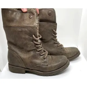 Roxy Faux Fur Trimmed Lace Up Dark Gray Brown Moto Boots Vintage 1990 Size 7 NEW