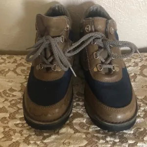 Rugged Brown and Black Hiking Boots with Sturdy Sole