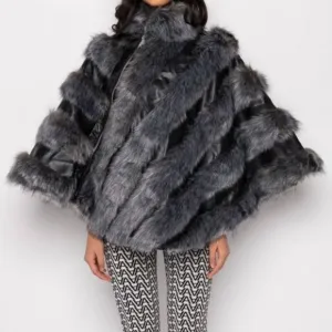 RUNWAY SUPERMODEL STATUS  MOTO PONCHO WITH FAUX FUR ( BRAND NEW !!!)