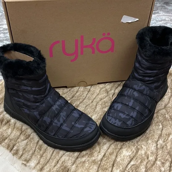 Ryka Suzy Black Camo Water Repellent Boots 8