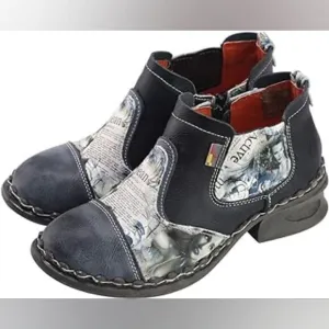 (S-3708)  TMA EYES Women's Leather Ankle Booties with Zipper Sz 42 (11.5)