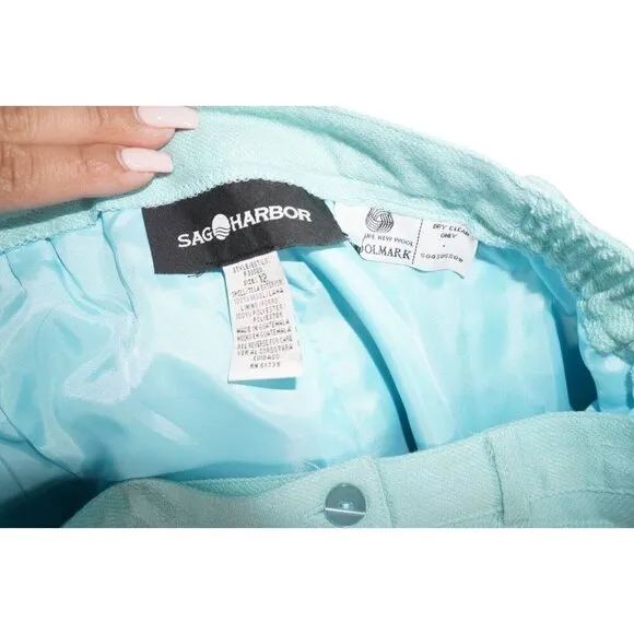 Sag Harbor 100% Wool Pencil Skirt Bundle – Aqua &amp; Cream – Size 12