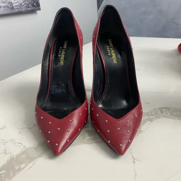 Saint Laurent Red Studded Women's Heels Sz 8