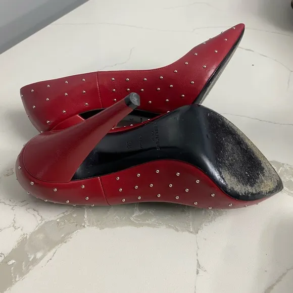 Saint Laurent Red Studded Women's Heels Sz 8