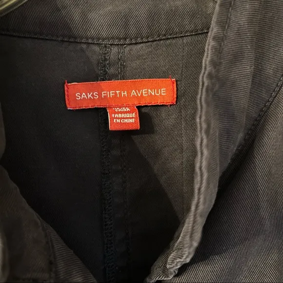 Saks Fifth Avenue Women's Utility Jacket Coat Navy Blue with Pockets Size XSm