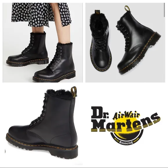 SALE! NEW Dr. Martens Faux Fur Lined 1460 Serena Lace Up Boots in Atlas- Black