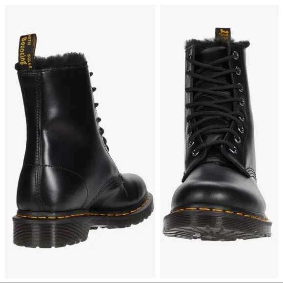 SALE! NEW Dr. Martens Faux Fur Lined 1460 Serena Lace Up Boots in Atlas- Black
