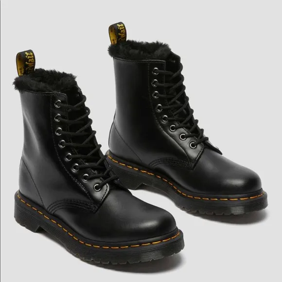 SALE! NEW Dr. Martens Faux Fur Lined 1460 Serena Lace Up Boots in Atlas- Black
