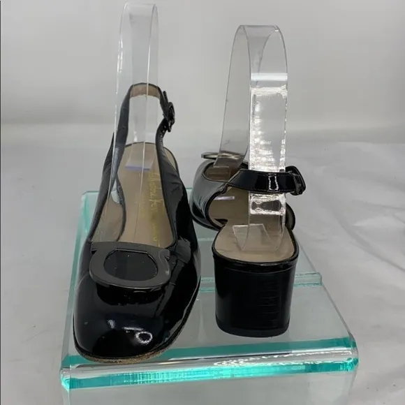 SALVATORE FERRAGAMO 7 A2 Black Patent Low Heels