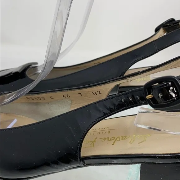 SALVATORE FERRAGAMO 7 A2 Black Patent Low Heels