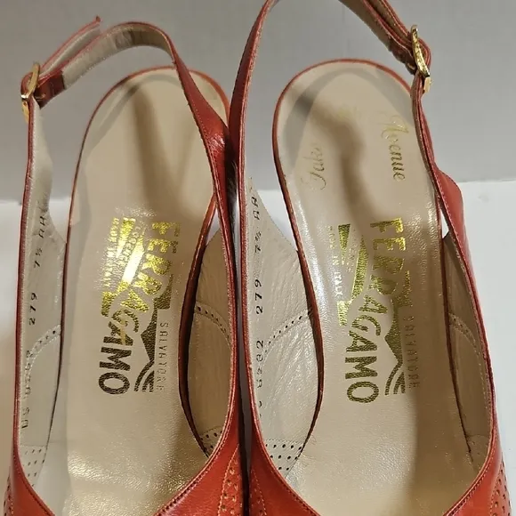 Salvatore Ferragamo Women's Rust Slingback Heels Size 7.5 AA