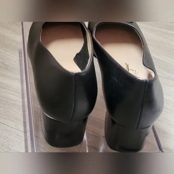 Salvatorre Ferrangano Black Heels With Gold Detail, Italian Leather, 9.5