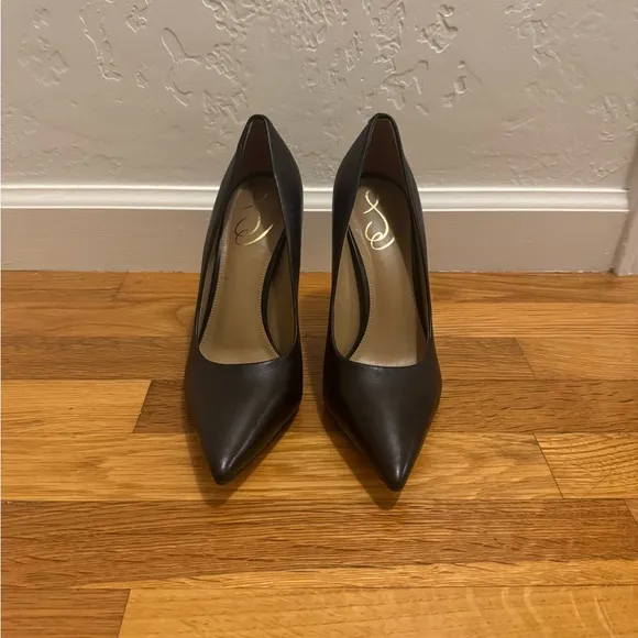 SAM EDELMAN ANTONIA POINTED TOE PUMP Black Leather High Heels Shoes 8.5 8 1/2