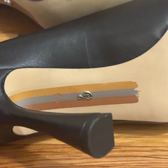 SAM EDELMAN ANTONIA POINTED TOE PUMP Black Leather High Heels Shoes 8.5 8 1/2