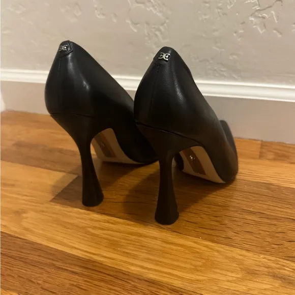 SAM EDELMAN ANTONIA POINTED TOE PUMP Black Leather High Heels Shoes 8.5 8 1/2