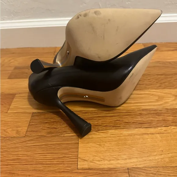 SAM EDELMAN ANTONIA POINTED TOE PUMP Black Leather High Heels Shoes 8.5 8 1/2