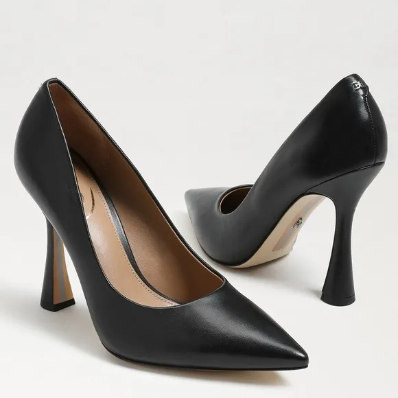 SAM EDELMAN ANTONIA POINTED TOE PUMP Black Leather High Heels Shoes 8.5 8 1/2