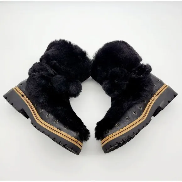 Sam Edelman Blanche Black Faux Fur Boots Size 5.5