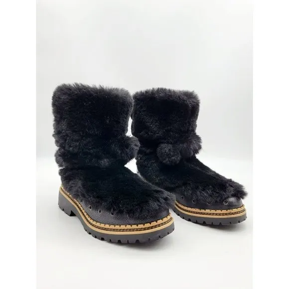 Sam Edelman Blanche Black Faux Fur Boots Size 5.5