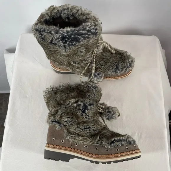 Sam Edelman Blanche Fur Boot in Grey Brown Size 8.5