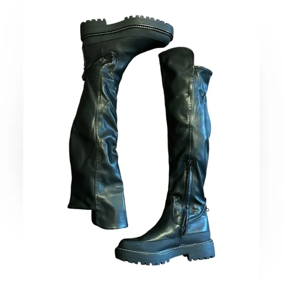 Sam Edelman Boots Lerue Lug Sole Faux Leather High Shaft Over Knee Boot size 8