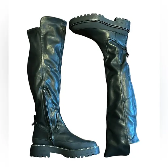 Sam Edelman Boots Lerue Lug Sole Faux Leather High Shaft Over Knee Boot size 8